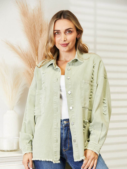 Distressed Raw Hem Denim Jacket - Byyde