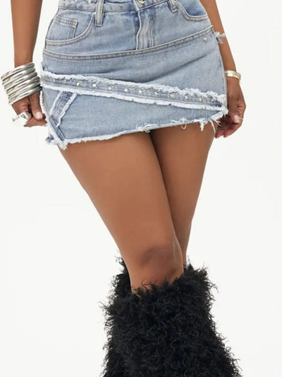 Raw Hem Denim Mini Skirt - Byyde