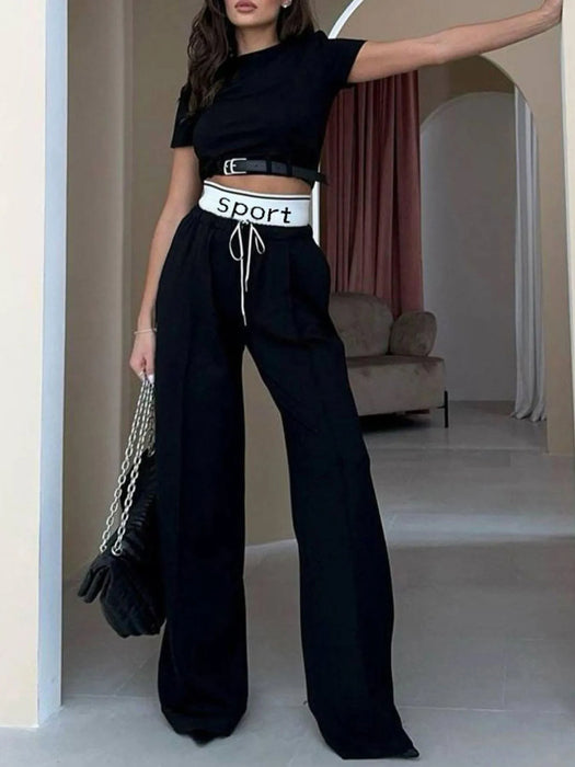 Short Sleeve Top and Wide Leg Pants Set - Byyde