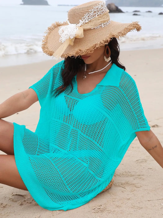 Hollow Out Collared Neck Cover-Up - Byyde