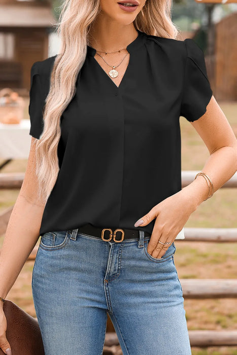 Short Sleeve Notched Blouse - Byyde