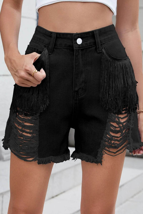 Distressed Fringe Denim Shorts - Byyde