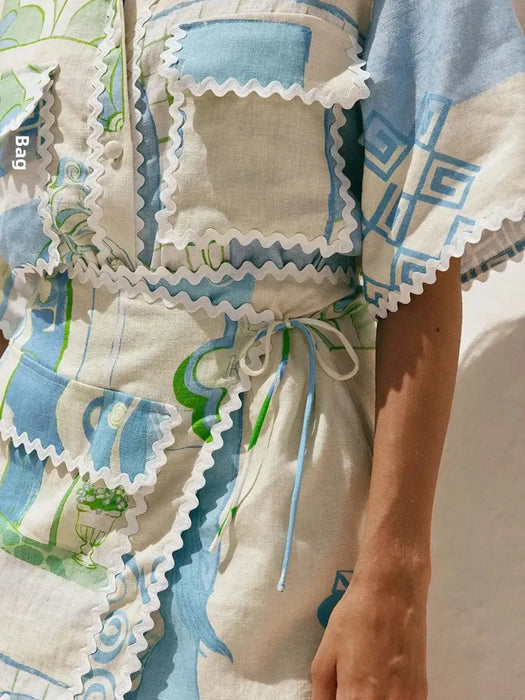 Printed Short Sleeve Shirt and Skirt Set - Byyde