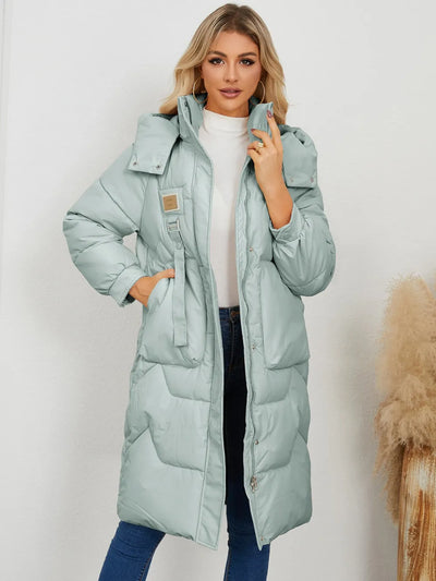 Long Sleeve Longline Hooded Winter Coat - Byyde