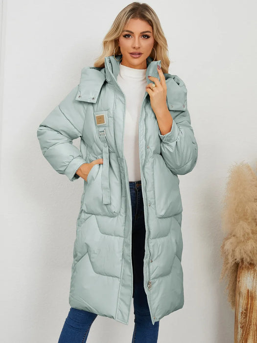 Long Sleeve Longline Hooded Winter Coat - Byyde