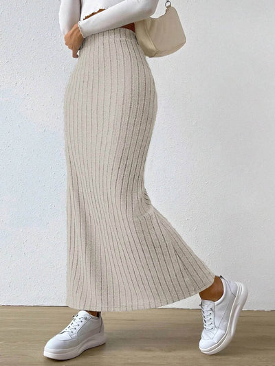 High Waist Ribbed Knit Maxi Skirt - Byyde
