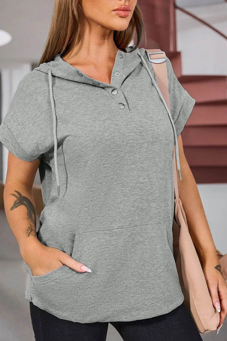 Drawstring Quarter Snap Cap Sleeve Hoodie - Byyde