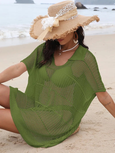 Hollow Out Collared Neck Cover-Up - Byyde