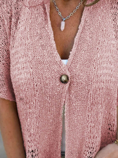 Full Size One Button Openwork Cardigan Plus Size - Byyde