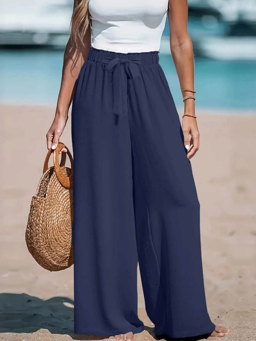 Full Size Drawstring Waist Wide Leg Pants Plus Size - Byyde