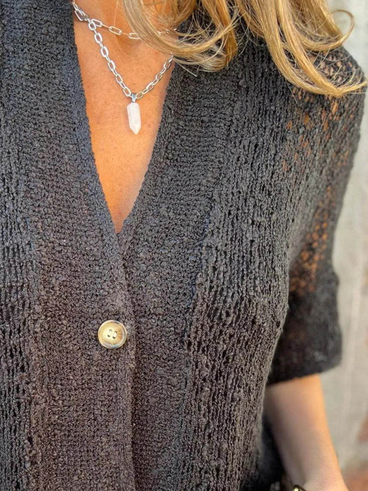 Full Size One Button Half Sleeve Cardigan Plus Size - Byyde