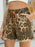 Raw Hem Drawstring Leopard Denim Shorts - Byyde