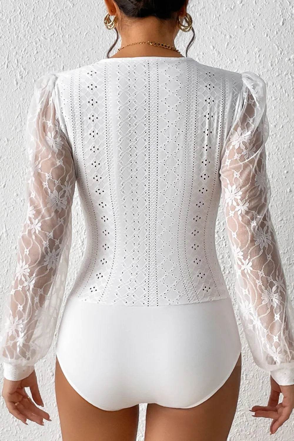 Eyelet Lace Long Sleeve Bodysuit - Byyde