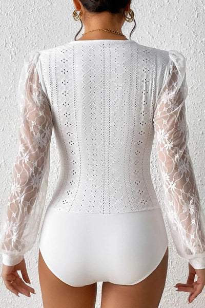 Eyelet Lace Long Sleeve Bodysuit - Byyde
