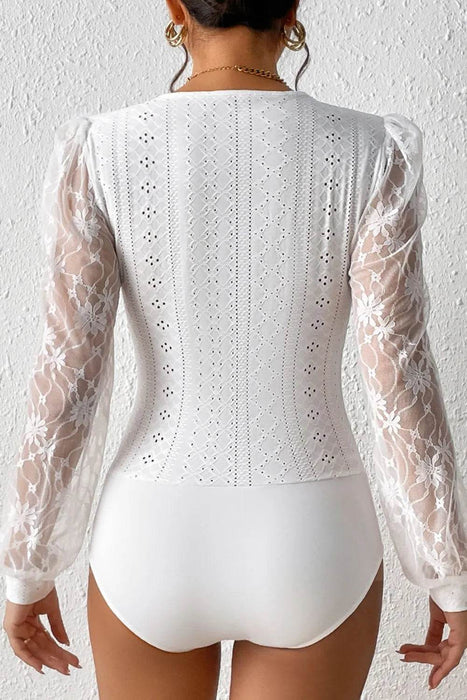 Eyelet Lace Long Sleeve Bodysuit - Byyde