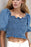 Puff Sleeve Smocked Cropped Denim Top - Byyde
