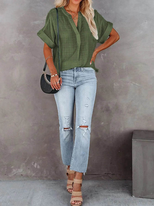 Full Size Oversized Notched Casual Shirt Plus Size - Byyde