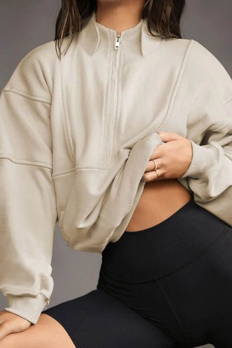 Half Zip Drop Shoulder Long Sleeve Sweatshirt - Byyde