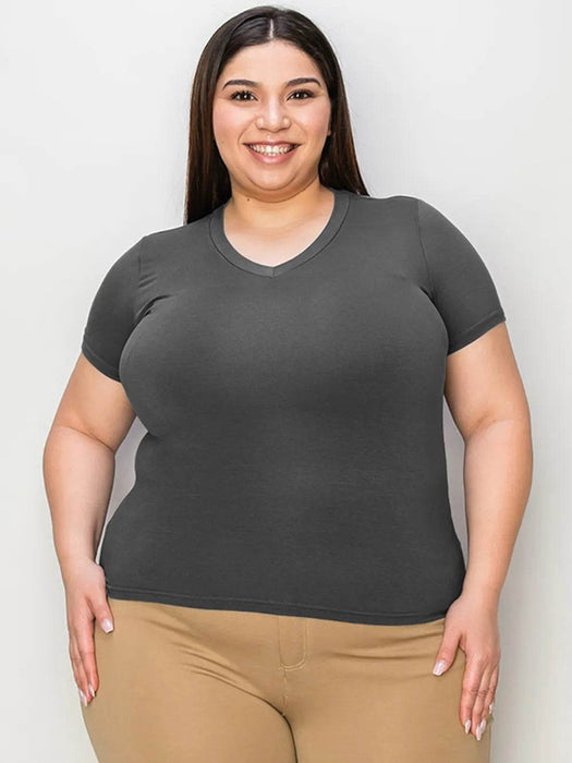 Basic Bae Full Size V-Neck High-Low T-Shirt - Byyde