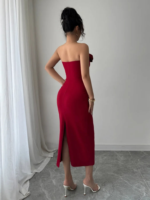 Slit Back Flower Tube Midi Dress - Byyde