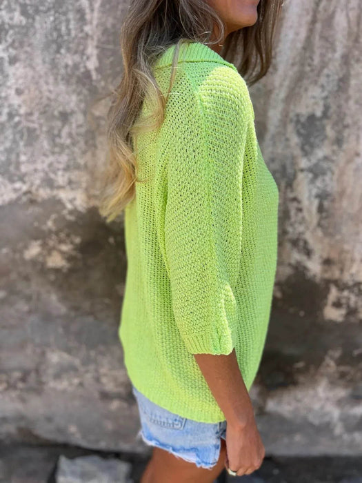 Full Size Johnny Collar Loose Knit Sweater Plus Size - Byyde