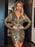 Perfee Slit Ruched Plunge Long Sleeve Mini Dress - Byyde