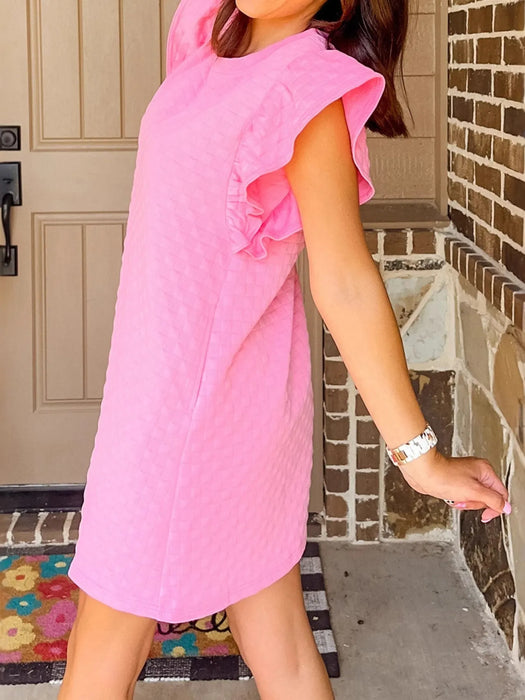 Textured Ruffle Sleeve Casual Summer Dress - Byyde