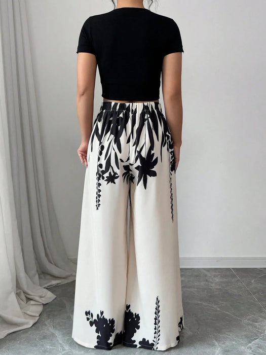 Printed Wide Leg Pants - Byyde