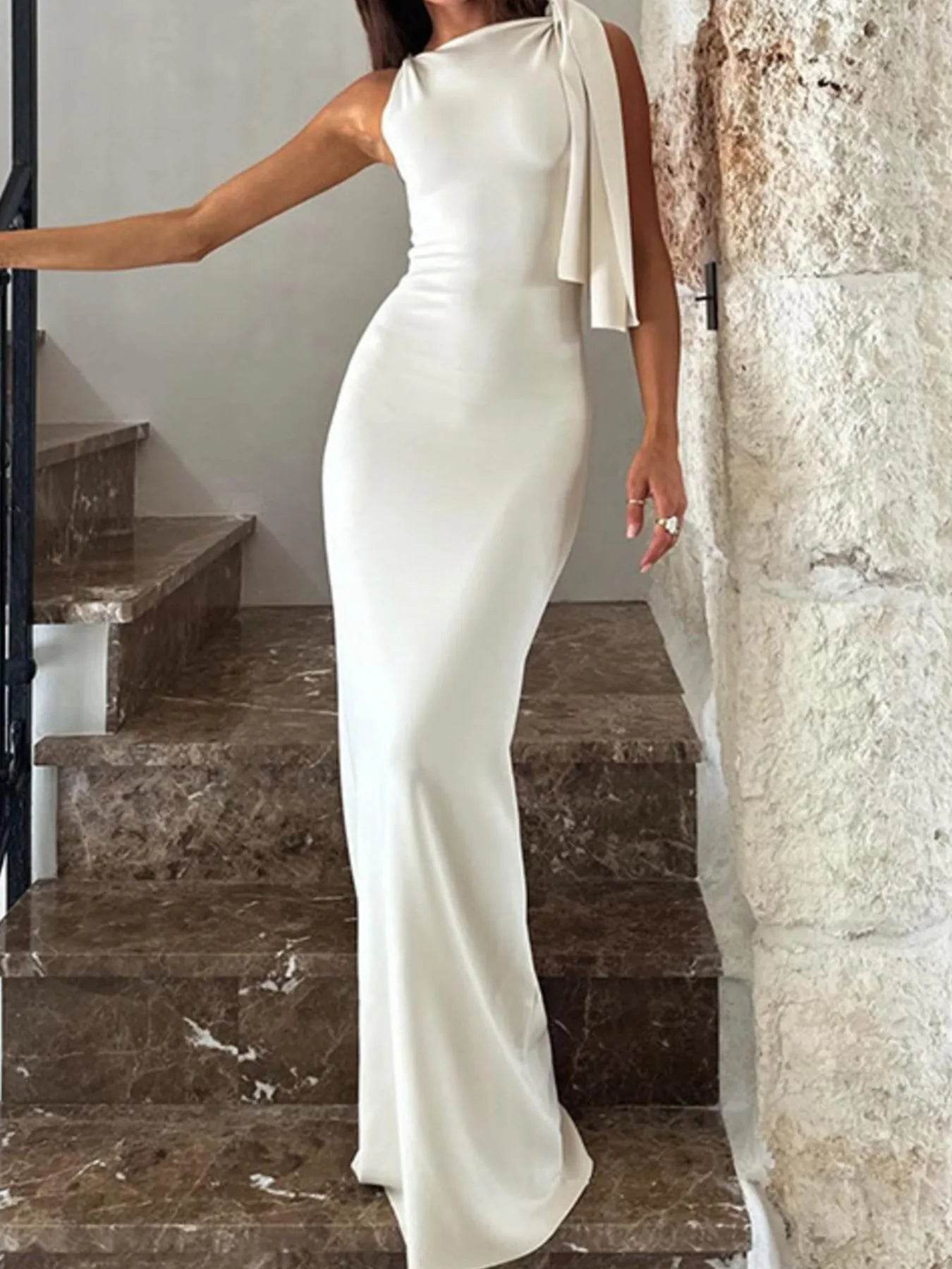 Asymmetrical Tied Sleeveless Maxi Dress - Byyde