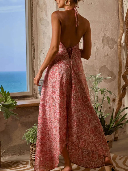 Printed Halter Neck Maxi Cami Dress - Byyde