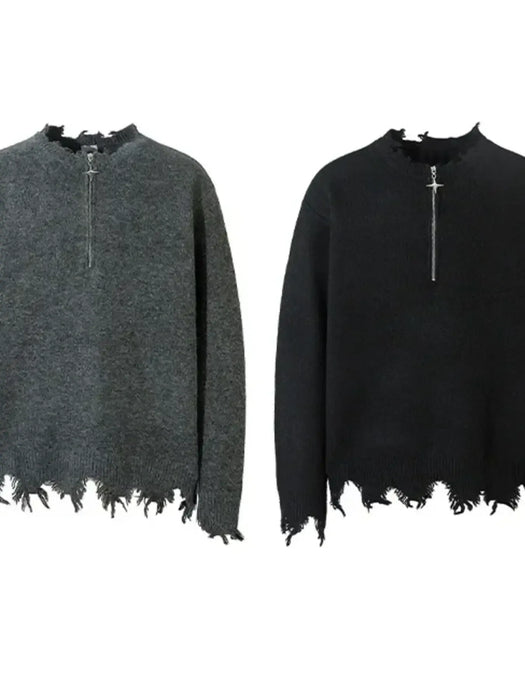 Men's Distressed Hem Half-Zip Sweater - Byyde