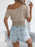 Openwork Single Shoulder Short Sleeve Knit Top - Byyde