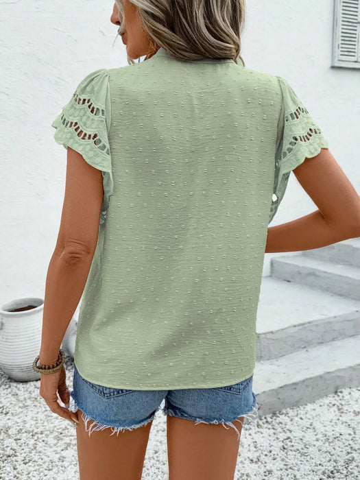 Swiss Dot Cutout Button Down Shirt - Byyde