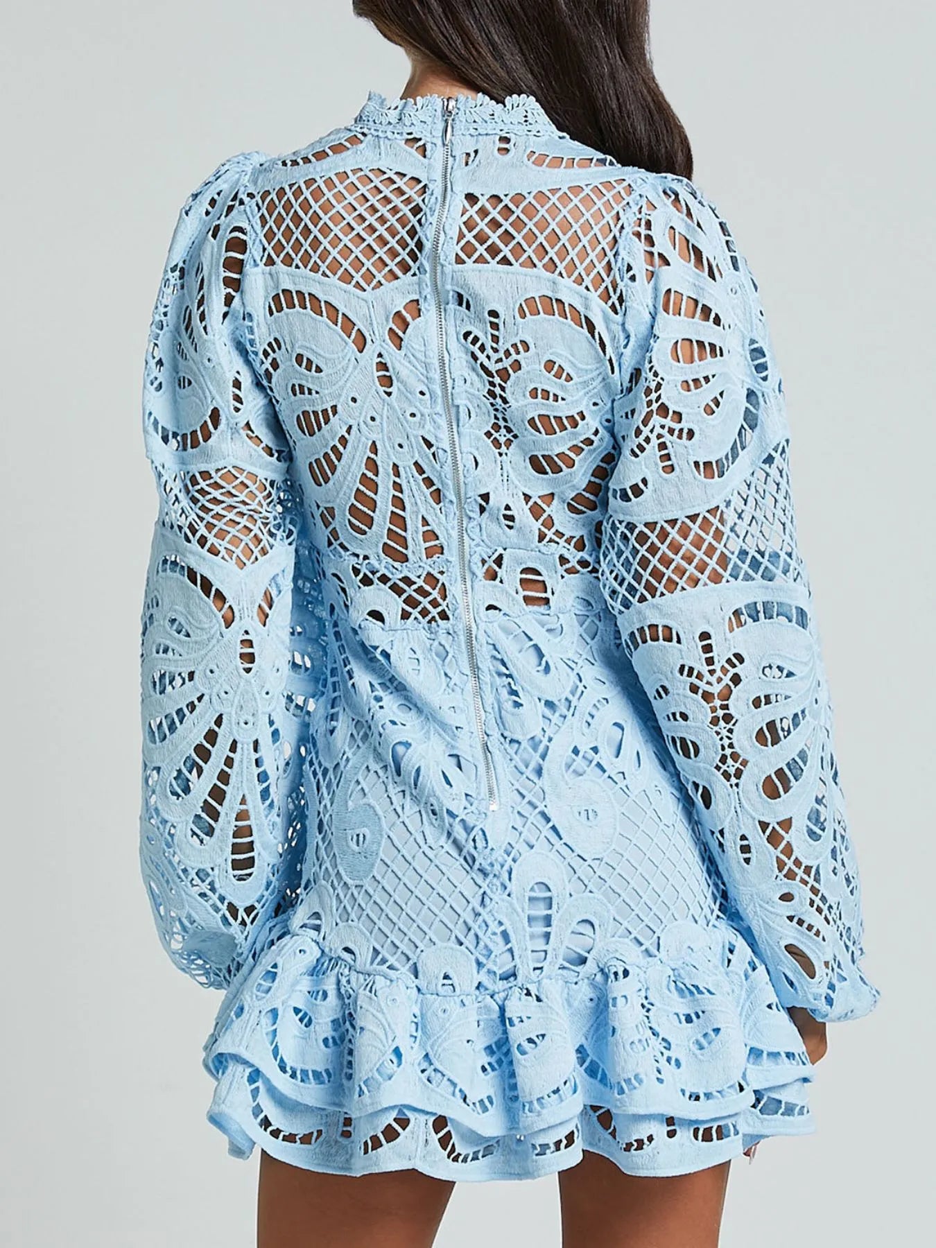 Lace Crochet Long Sleeve Mini Dress - Byyde