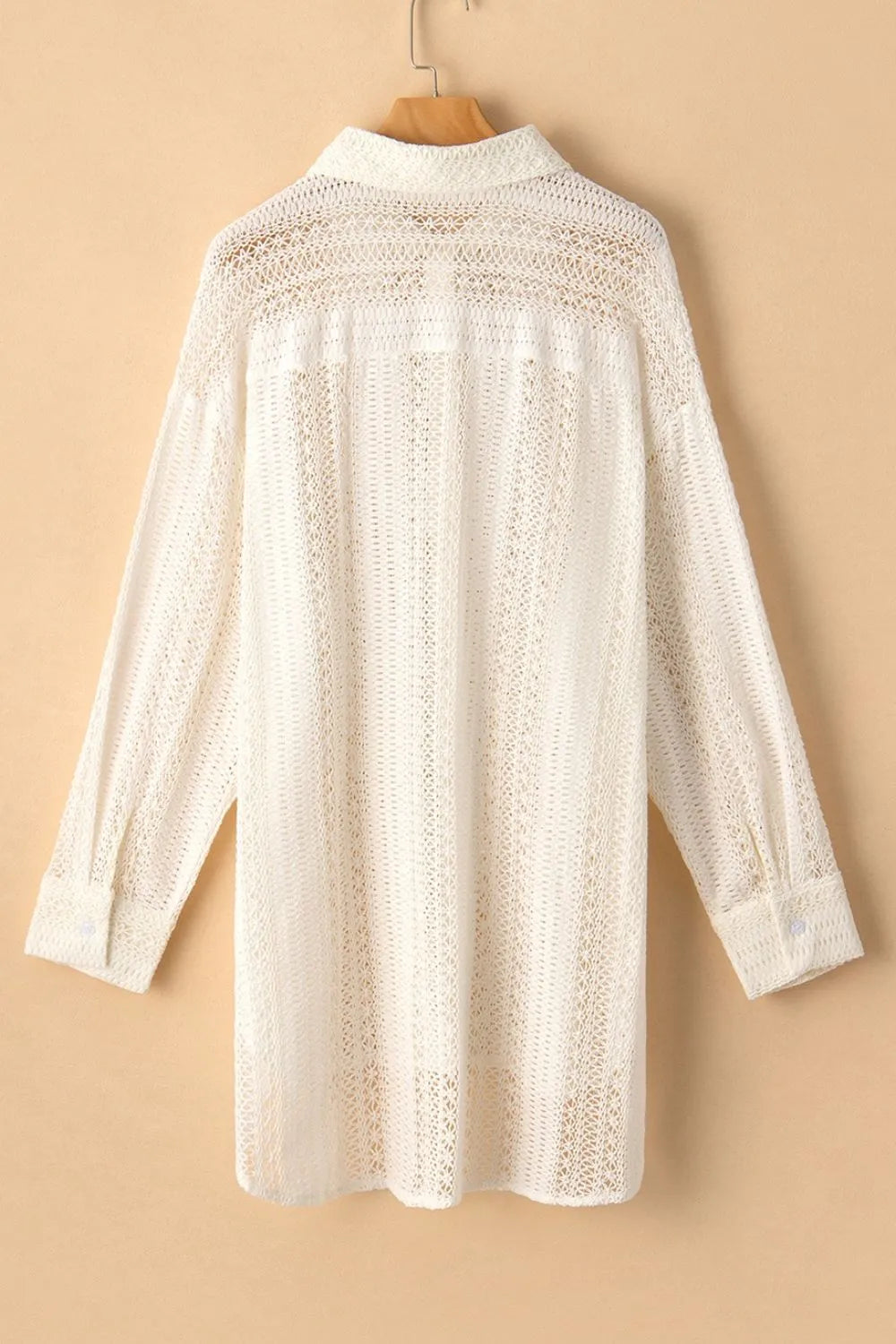 Lace Crochet Collared Neck Oversized Shirt - Byyde