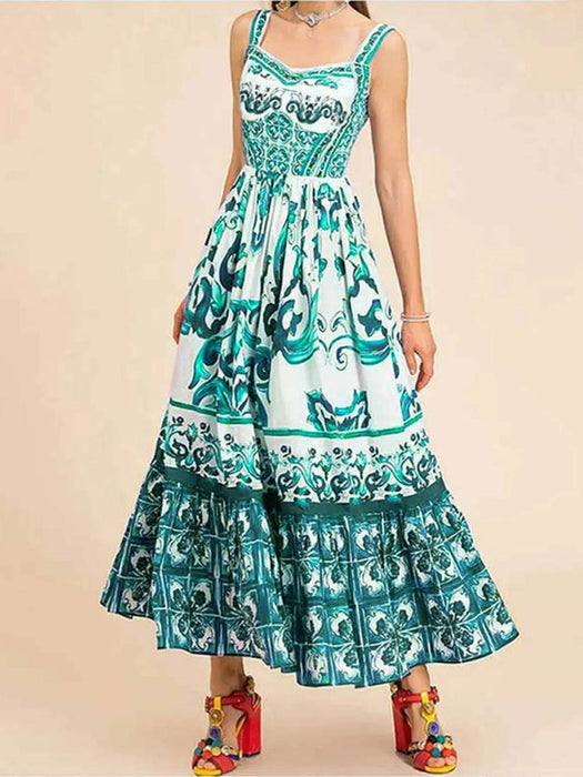 Full Size Printed Sweetheart Neck Maxi Cami Dress Plus Size - Byyde