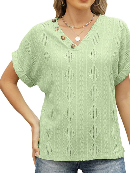 Textured V-Neck Short Sleeve Top - Byyde