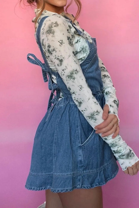 Wide Strap Square Neck Denim Overalls - Byyde