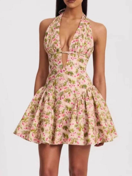 Floral Halter Neck Mini Dress - Byyde
