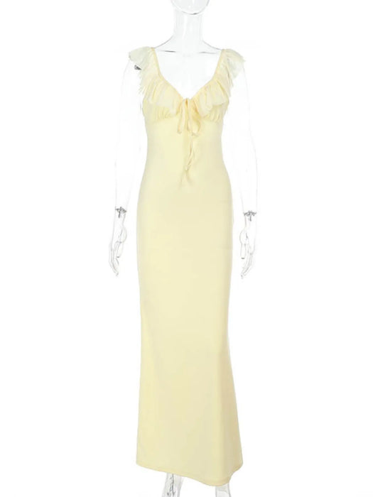 Ruffled V-Neck Sleeveless Maxi Dress - Byyde