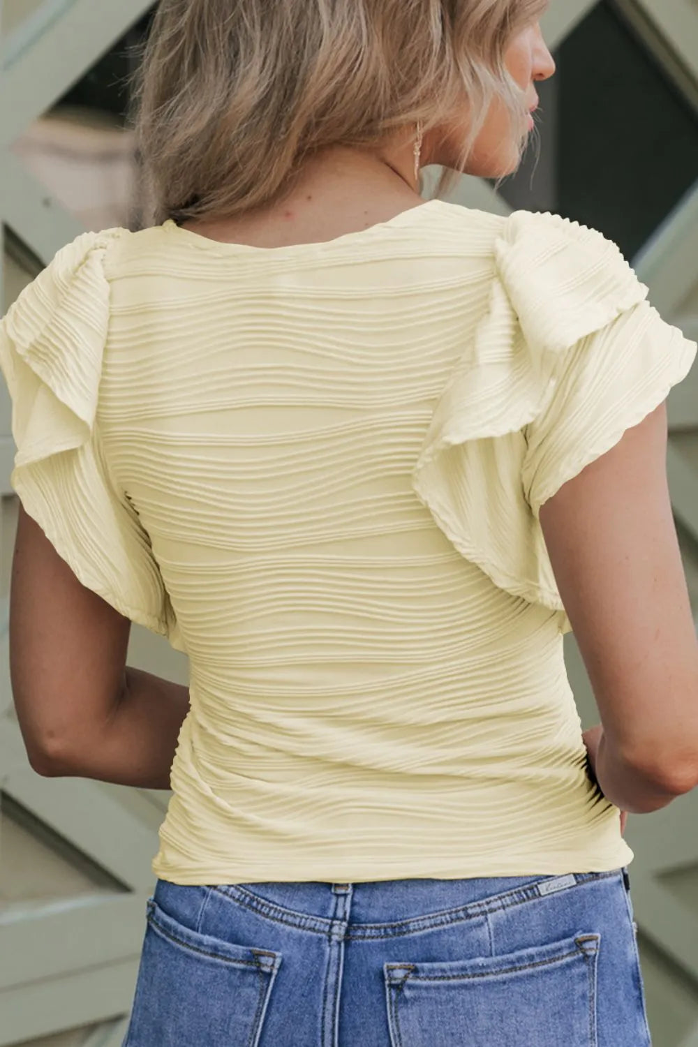 Ruffled Round Neck Textured Top - Byyde