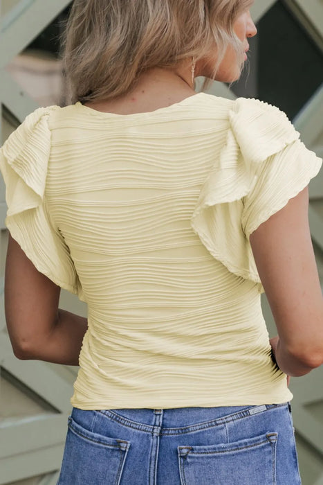 Ruffled Round Neck Textured Top - Byyde