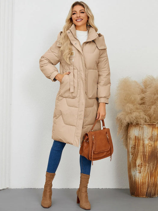 Long Sleeve Longline Hooded Winter Coat - Byyde
