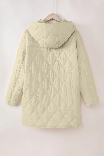 Snap Down Long Sleeve Quilted Winter Coat - Byyde