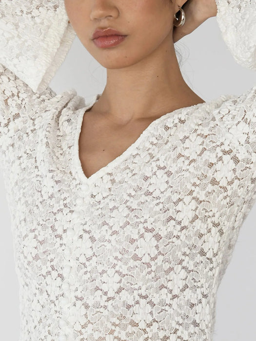 Lace V-Neck Flare Sleeve T-Shirt - Byyde