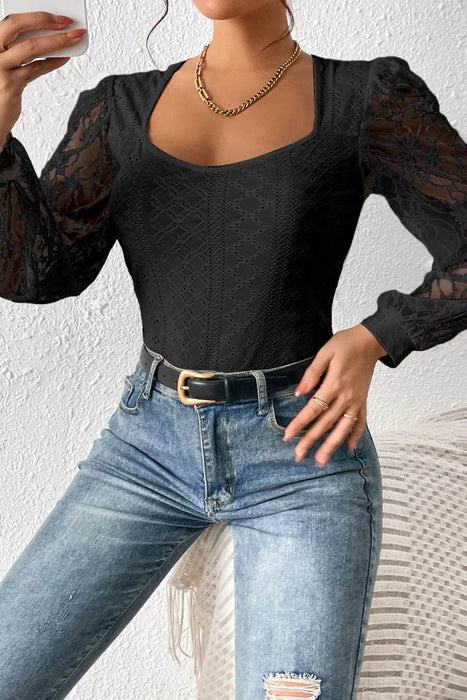 Eyelet Lace Long Sleeve Bodysuit - Byyde