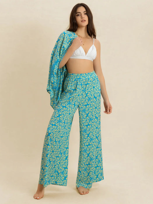 Open Front Printed Top and Pants Set - Byyde