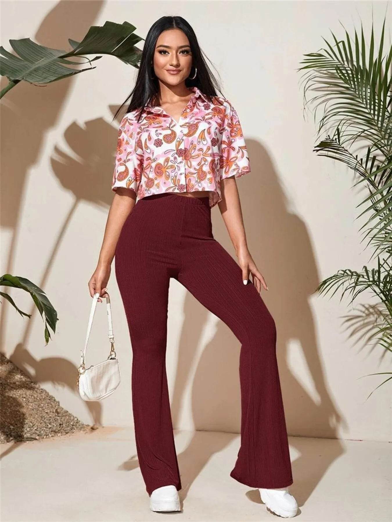 Full Size High-Waist Flare Active Pants Plus Size - Byyde