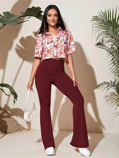 Full Size High-Waist Flare Active Pants Plus Size - Byyde