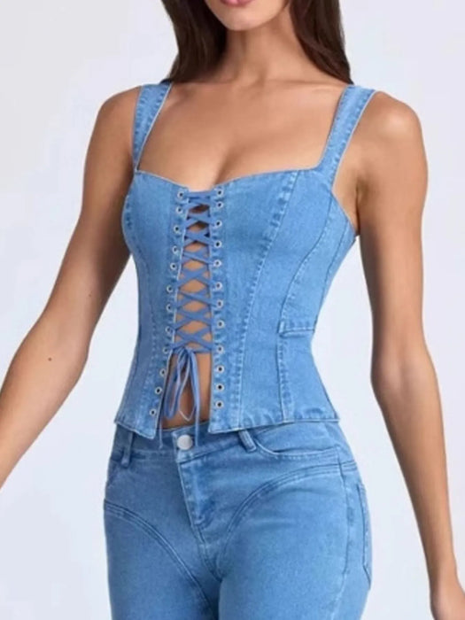 Lace-Up Denim Cami - Byyde